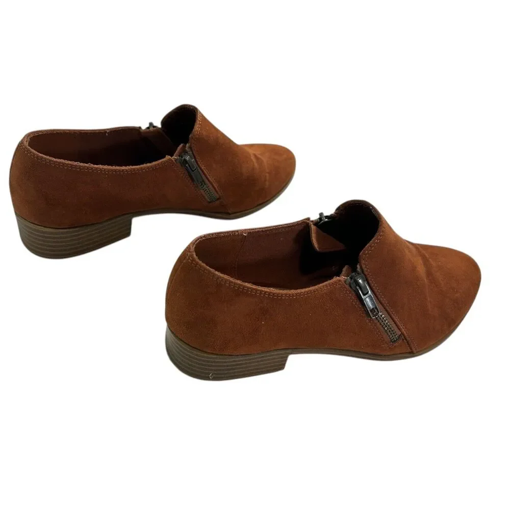 American Eagle Cognac Brown Suede Zip Loafer Booties Womens Size 8 Dara